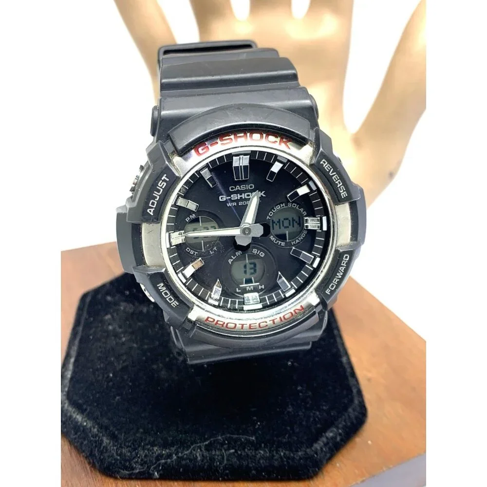 Casio Mens Watch G-Shock GAS100 Black Resin Analog Digital Tough Solar 47mm 5445